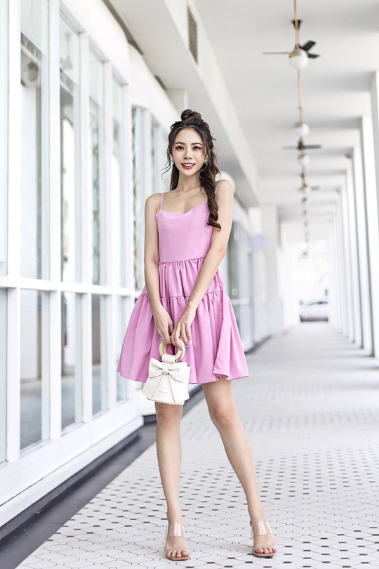 LISA TIERED MINI DRESS (BUBBLEGUM PINK)