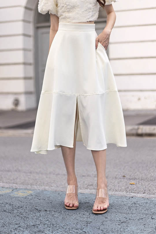 UNNA POKCET MIDI SKIRT (CREAM)