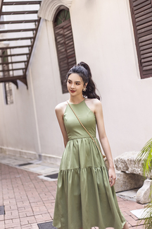 CONSTANCE HALTER NECK MIDI DRESS (APPLE GREEN)