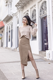 ESTILA SIDE SLIT PENCIL SKIRT (KHAKI)