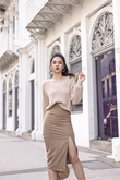 ESTILA SIDE SLIT PENCIL SKIRT (KHAKI)