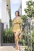 AREECA COLD SHOULDER RUFFLES PLAYSUIT (MUSTARD LIME)