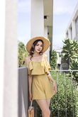 AREECA COLD SHOULDER RUFFLES PLAYSUIT (MUSTARD LIME)