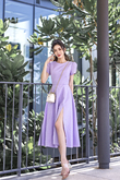 JAZABEL ROUND NECK SLIT MIDAXI DRESS (PURPLE)