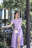 JAZABEL ROUND NECK SLIT MIDAXI DRESS (PURPLE)