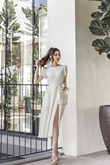 JAZABEL ROUND NECK SLIT MIDAXI DRESS (IVORY)