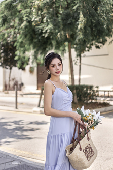 DEANNA V NECK TIERED MAXI DRESS (POWDER BLUE)