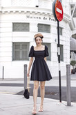 KELSEY SQUARE NECK TIE-BACK DRESS (BLACK)