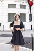 KELSEY SQUARE NECK TIE-BACK DRESS (BLACK)