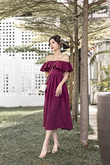 SYLVEIA OFF SHOULDER MIDAXI DRESS (MAROON)