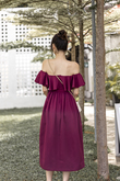 SYLVEIA OFF SHOULDER MIDAXI DRESS (MAROON)