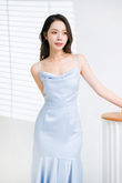 LEAH COWL NECK MIDI DRESS (LIGHT BLUE)