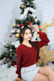 RHEA V NECK KNIT SWEATER (MAROON)