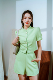 FRENCHY SOLID BUTTON FRONT BLOUSE (APPLE GREEN)