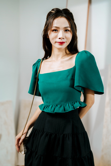 AILEE CAPE SLEEVES TOP (GREEN RUFFLES)