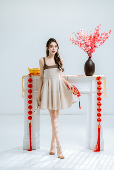 ALAYA CAMI MINI DRESS (BEIGE)
