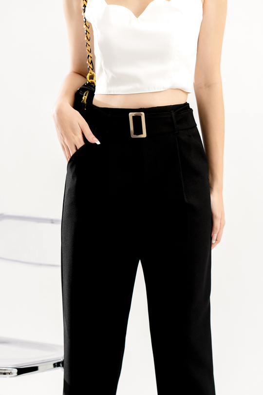 BELLVA BELTED CUFFED PANTS (BLACK)