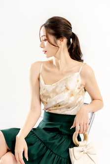 HEIZE COWL NECK TOP (GREEN FLORAL)