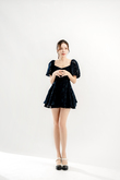 JESSIE SWEETHEART PLAYSUIT DRESS (BLACK BLUE)