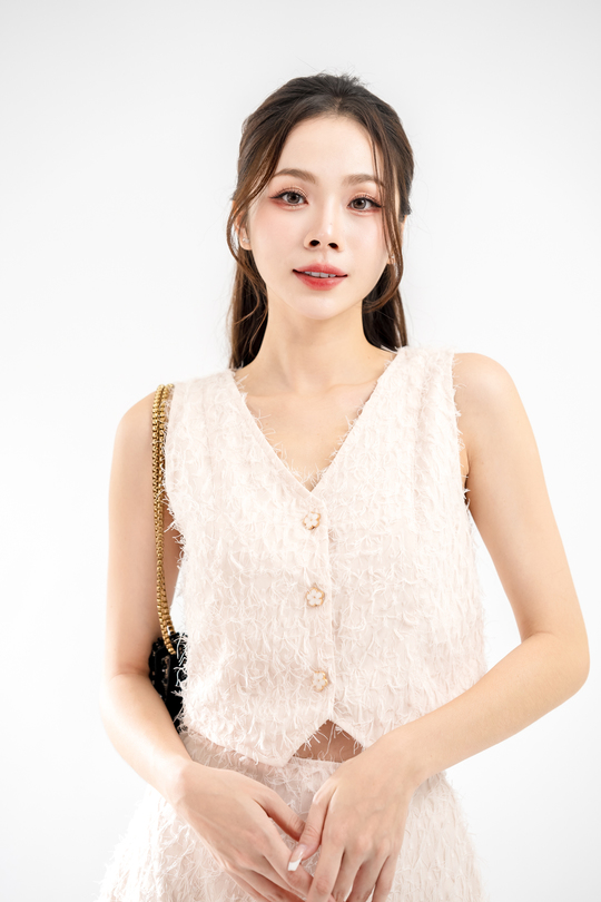 BONNIE BUTTON FRONT VEST TOP (PEACH)