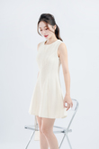 CASEY ROUND NECK FLARED DRESS (CREAM)