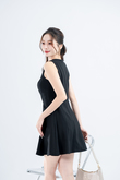 CASEY ROUND NECK FLARED DRESS (BLACK)