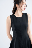 CASEY ROUND NECK FLARED DRESS (BLACK)