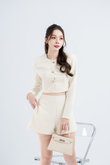 CRISTIAN BUTTON FRONT PLAID COAT (CREAM)