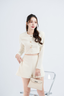 CRISTIAN BUTTON FRONT PLAID COAT (CREAM)