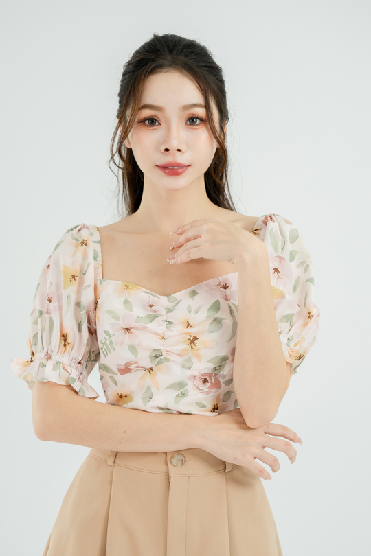 MYLA SWEETHEART PUFF SLEEVES TOP (FLORAL)