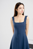 UNA SQUARE NECK MIDI DRESS (BLUE)