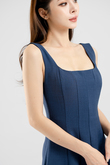 UNA SQUARE NECK MIDI DRESS (BLUE)