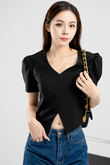 KALY V NECK PUFF SLEEVE TOP (BLACK)