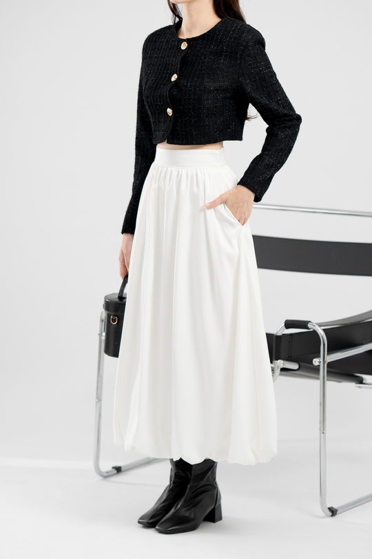 SEAN PUFF BALL MIDI SKIRT (WHITE)