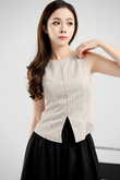 KIERA ROUND NECK SLEEVELESS TOP (GREY STRIPE)