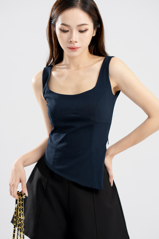 KENDELL ASYMMETRICAL HEM TOP (CETACEAN BLUE)