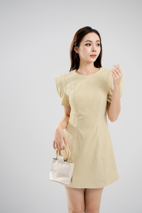 EDWIE ROUND NECK MINI DRESS (CORNSILK)