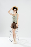 YERI TIE RIBBON VEST TOP (LAUREL GREEN)