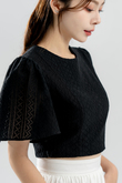 REYA ROUND NECK FLUTTER SLEEVE TOP (BLACK)