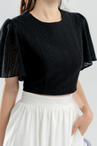 REYA ROUND NECK FLUTTER SLEEVE TOP (BLACK)