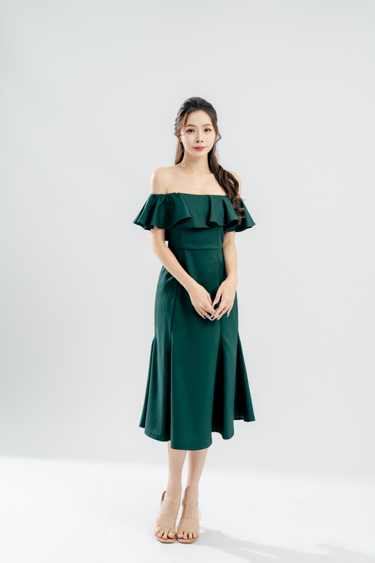 MELODY OFF SHOULDER MERMAID DRESS (DARK GREEN)