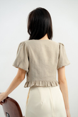 BAMBIE TIE RIBBON LINEN TOP (DARK VANILLA)