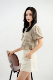 BAMBIE TIE RIBBON LINEN TOP (DARK VANILLA)