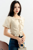 BAMBIE TIE RIBBON LINEN TOP (DIRTY WHITE)