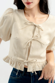 BAMBIE TIE RIBBON LINEN TOP (DIRTY WHITE)