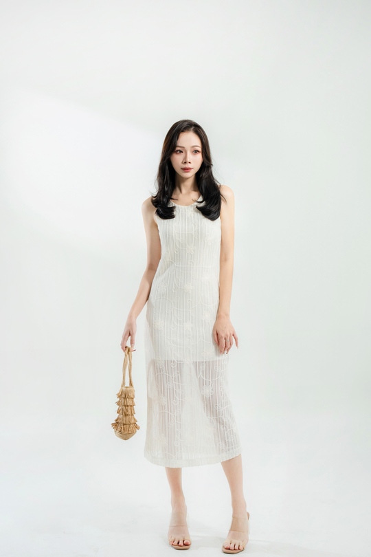 SUNI HOLLOW OUT KNIT SLEEVELESS DRESS (FLOWER)