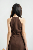 HARLEIGH HALTER NECK MINI DRESS (BROWN)