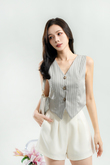 BONNY BUTTON FRONT VEST TOP (GREY STRIPE)