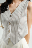 BONNY BUTTON FRONT VEST TOP (GREY STRIPE)