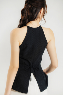 HARLEE HALTER NECK RIBBON TOP (BLACK)